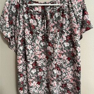 SHEIN Pink and Red Short Sleeve Tie Front Blouse